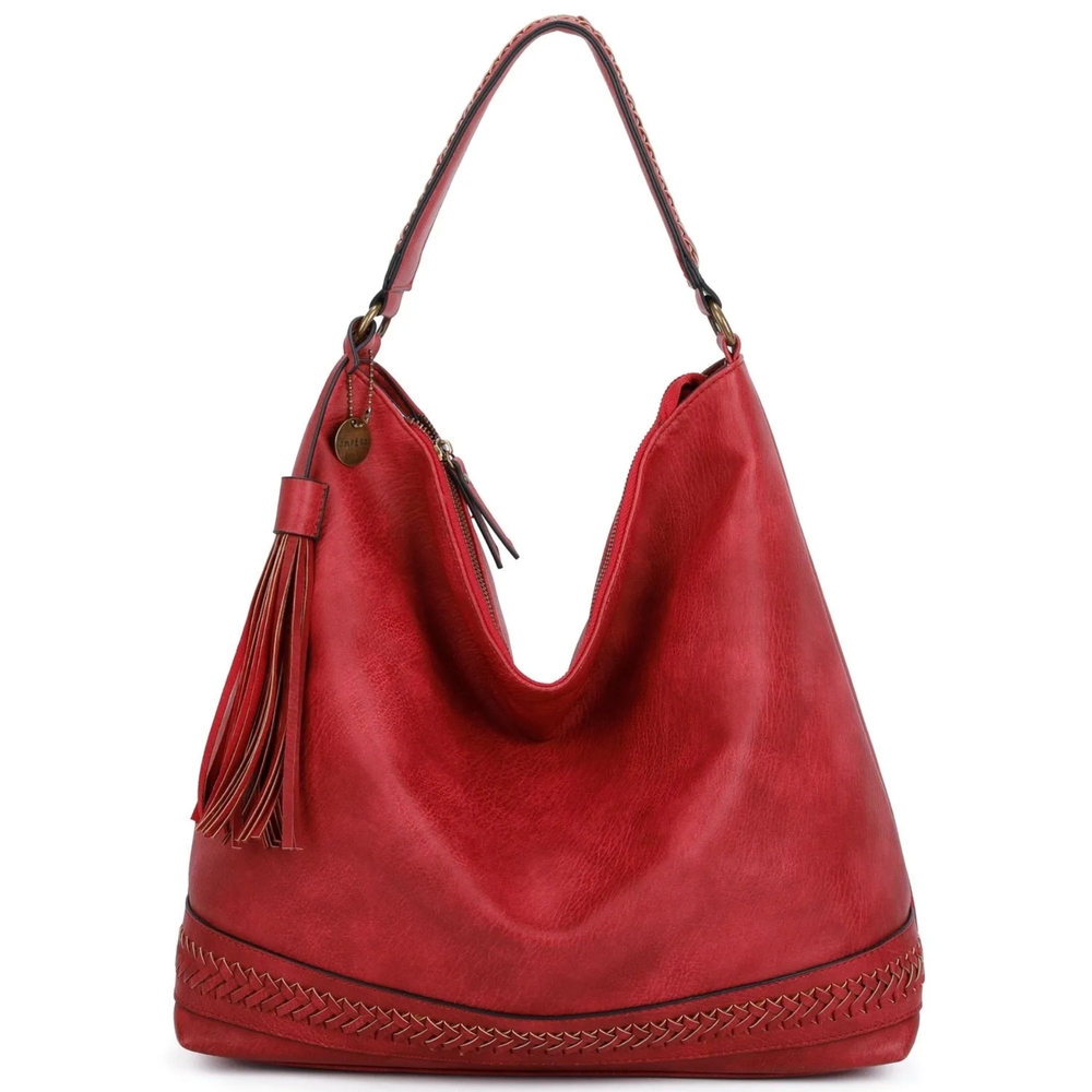 Chic Red Hobo Bag with Tassel